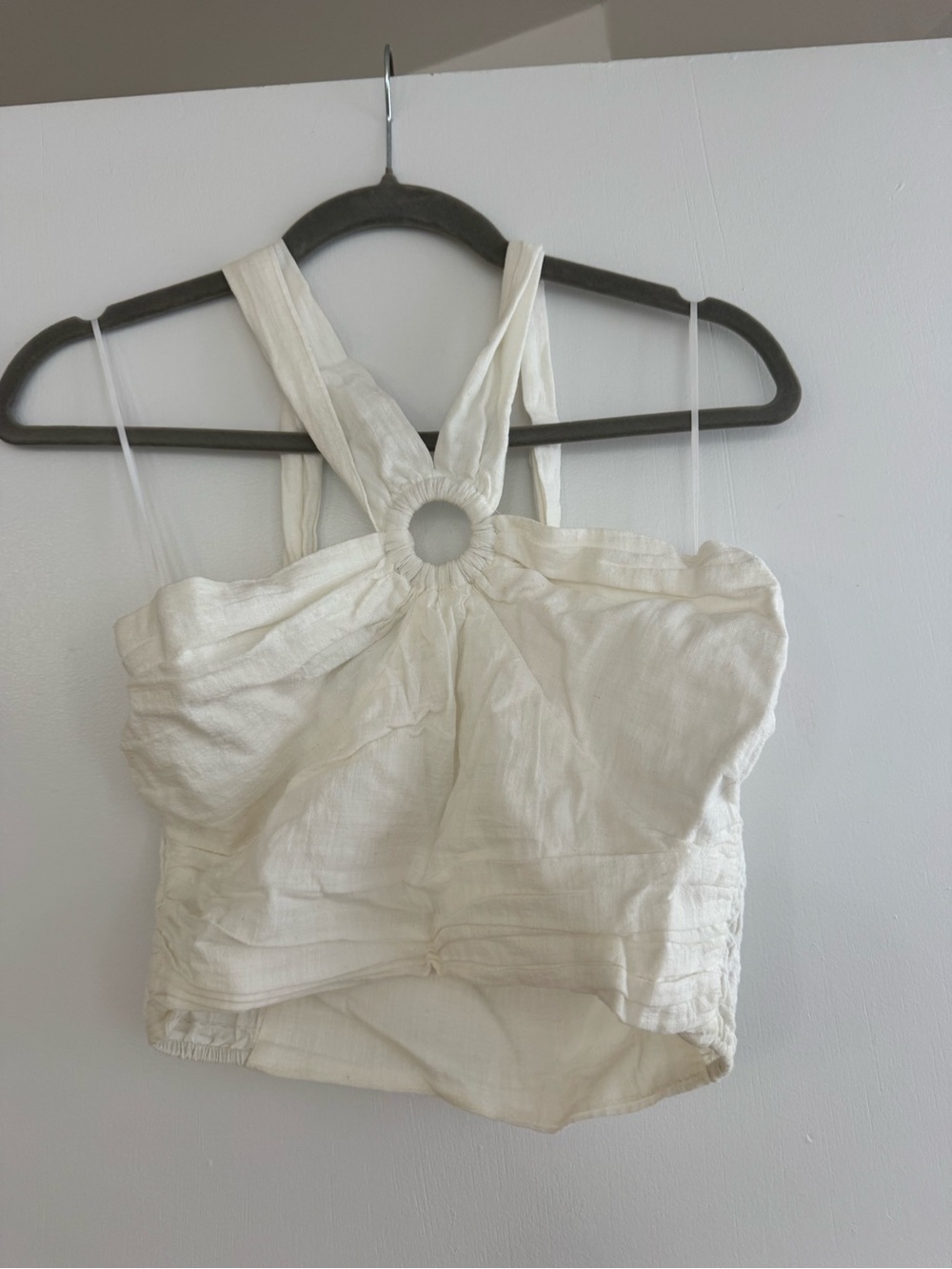 Women’s White Linen Halter Tank Top with Ring Detail